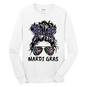 Messy Bun Hair Glasses New Orleans Carnival Mardi Gras Mama Tall Long Sleeve T-Shirt