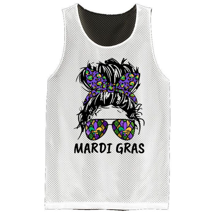 Messy Bun Hair Glasses New Orleans Carnival Mardi Gras Mama Mesh Reversible Basketball Jersey Tank