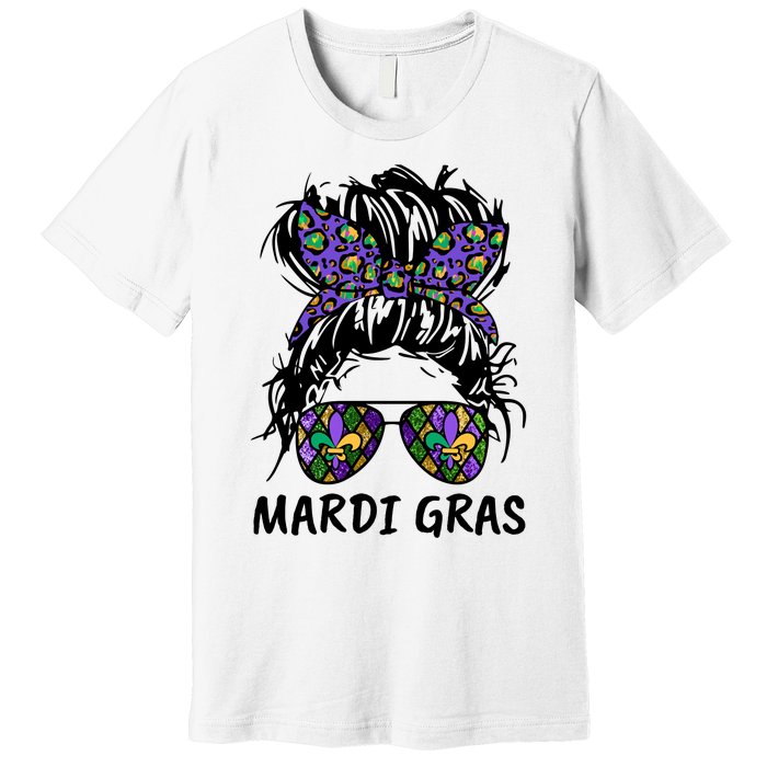 Messy Bun Hair Glasses New Orleans Carnival Mardi Gras Mama Premium T-Shirt