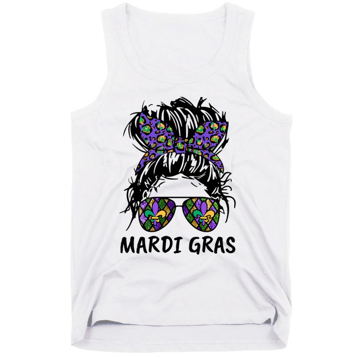 Messy Bun Hair Glasses New Orleans Carnival Mardi Gras Mama Tank Top