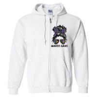 Messy Bun Hair Glasses New Orleans Carnival Mardi Gras Mama Full Zip Hoodie