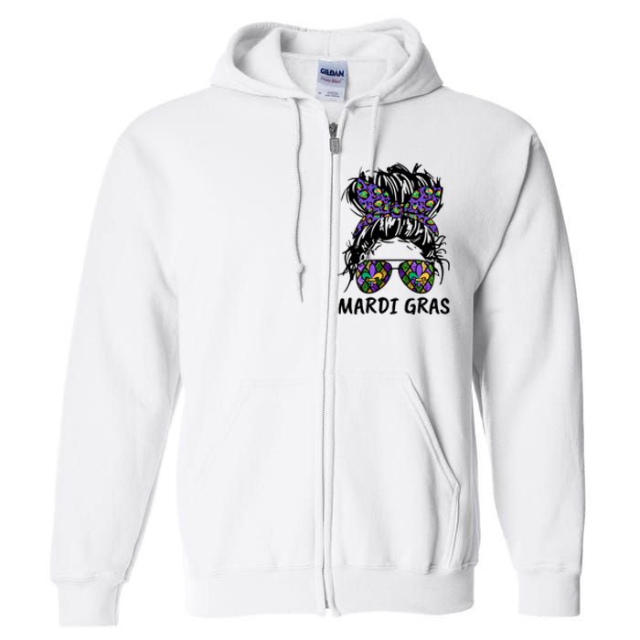 Messy Bun Hair Glasses New Orleans Carnival Mardi Gras Mama Full Zip Hoodie