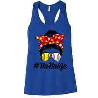 Messy Bun Hair Nana Life Softball Baseball Love Mother's Day Gift Women's Racerback Tank