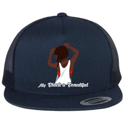 My Black Is Beautiful Proud Melanin Goddess Strong Roots Gift Flat Bill Trucker Hat