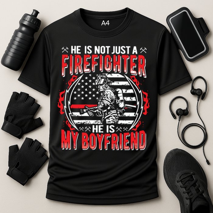 My Boyfriend Is A Firefighter Thin Red Line Fire Girlfriend Cooling Performance Crew T-Shirt