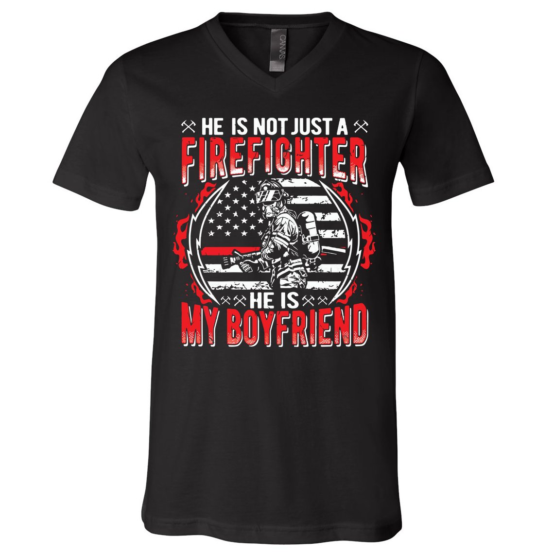 My Boyfriend Is A Firefighter Thin Red Line Fire Girlfriend V-Neck T-Shirt