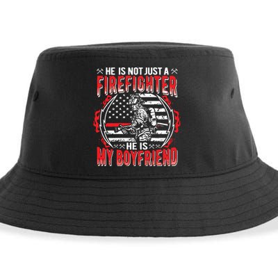 My Boyfriend Is A Firefighter Thin Red Line Fire Girlfriend Sustainable Bucket Hat
