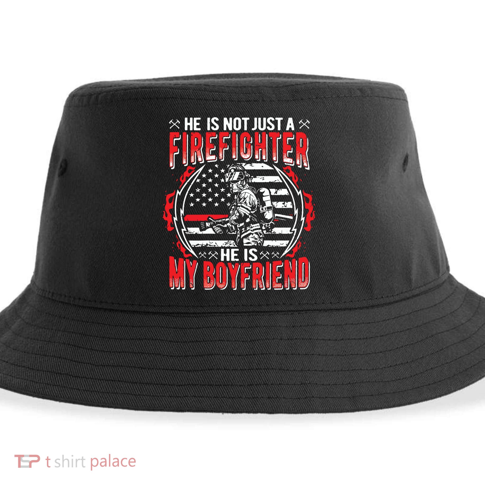 My Boyfriend Is A Firefighter Thin Red Line Fire Girlfriend Sustainable Bucket Hat