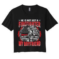 My Boyfriend Is A Firefighter Thin Red Line Fire Girlfriend Women's Crop Top Tee
