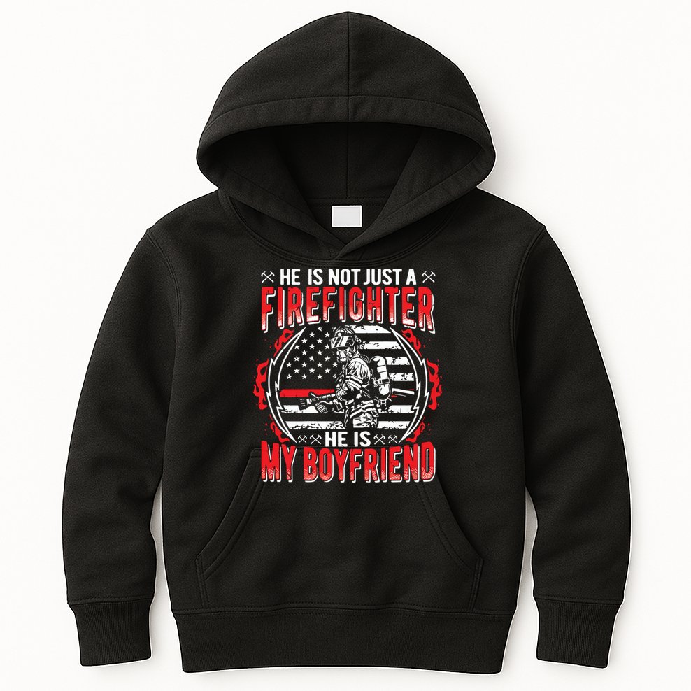 My Boyfriend Is A Firefighter Thin Red Line Fire Girlfriend Kids Hoodie