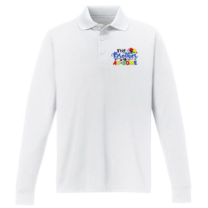 My Brother Is AuSome Autism Puzzle Piece Autism Awareness Baby Performance Long Sleeve Polo