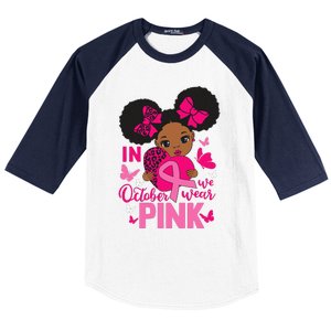 Messy Bun In October We Wear P.Ink Breast Cancer Black Gift Baseball Sleeve Shirt