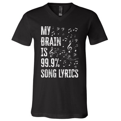 My Brain Is 99 Song Lyrics Funny Singer Music Lover V-Neck T-Shirt