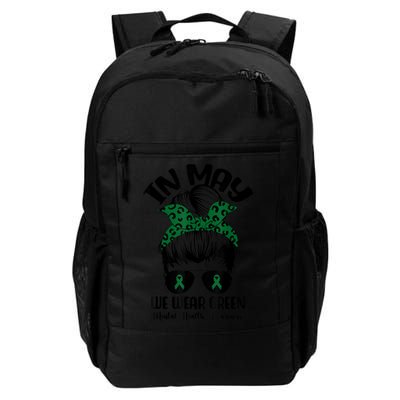 Messy Bun In May We Wear Green Mental Health Awareness Month Backpack