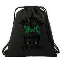 Messy Bun In May We Wear Green Mental Health Awareness Month Drawstring Bag