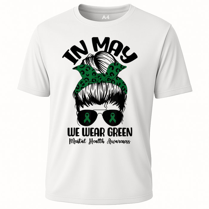 Messy Bun In May We Wear Green Mental Health Awareness Month Cooling Performance Crew T-Shirt