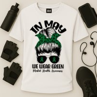 Messy Bun In May We Wear Green Mental Health Awareness Month Cooling Performance Crew T-Shirt