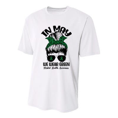 Messy Bun In May We Wear Green Mental Health Awareness Month Youth Performance Sprint T-Shirt