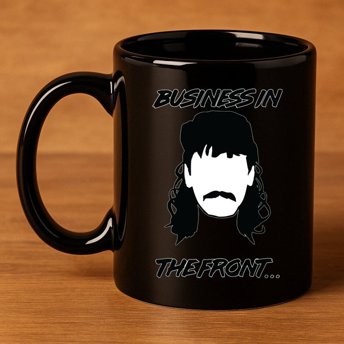 Mullet Business In The Front Party In The Back 80s Throwback 11oz C Handle Ceramic Mug
