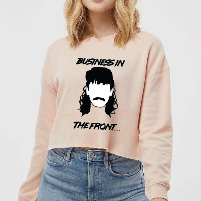 Mullet Business In The Front Party In The Back 80s Throwback Cropped Pullover Crew