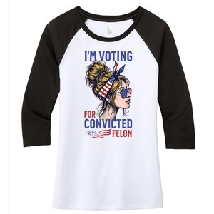 Messy Bun Im Voting For The Convicted Felon Trump 2024 Women's Tri-Blend 3/4-Sleeve Raglan Shirt