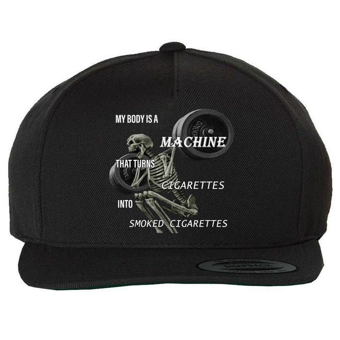 MY BODY IS A MACHINE THAT TURNS CIGARETTES INTO SMOKED CIGARETTES Wool Snapback Cap