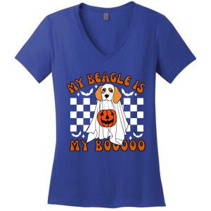 My Beagle Is My Boo Funny Ghost Dog Mom Halloween Costume Cute Gift Women's V-Neck T-Shirt