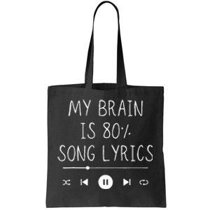 My Brain Is 80 Percent Song Lyrics Funny Music Lover Gifts Tote Bag