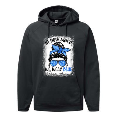 Messy Bun In November We Wear Blue Diabetes Awareness Performance Fleece Hoodie