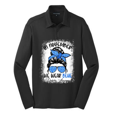 Messy Bun In November We Wear Blue Diabetes Awareness Silk Touch Performance Long Sleeve Polo