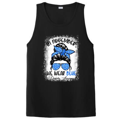 Messy Bun In November We Wear Blue Diabetes Awareness PosiCharge Competitor Tank