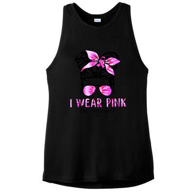 Messy Bun I Wear Pink For My Mom Breast Cancer Ladies PosiCharge Tri-Blend Wicking Tank