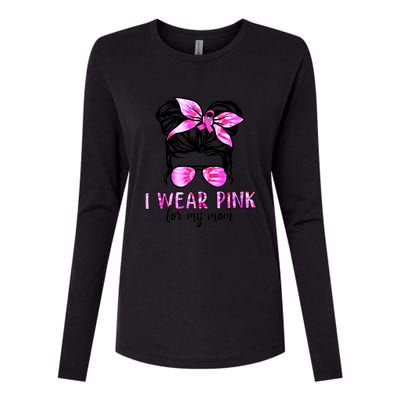 Messy Bun I Wear Pink For My Mom Breast Cancer Womens Cotton Relaxed Long Sleeve T-Shirt