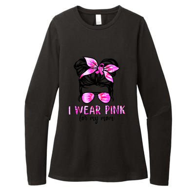 Messy Bun I Wear Pink For My Mom Breast Cancer Womens CVC Long Sleeve Shirt