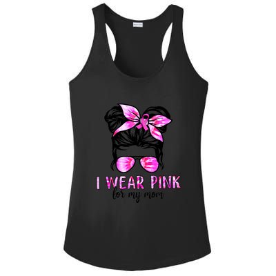 Messy Bun I Wear Pink For My Mom Breast Cancer Ladies PosiCharge Competitor Racerback Tank