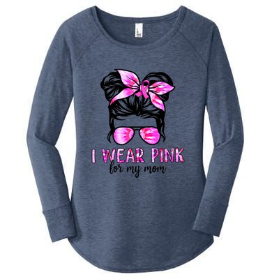 Messy Bun I Wear Pink For My Mom Breast Cancer Women's Perfect Tri Tunic Long Sleeve Shirt