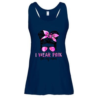 Messy Bun I Wear Pink For My Mom Breast Cancer Ladies Essential Flowy Tank