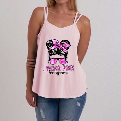 Messy Bun I Wear Pink For My Mom Breast Cancer Women's Strappy Tank