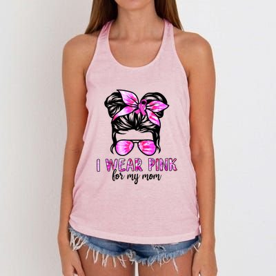 Messy Bun I Wear Pink For My Mom Breast Cancer Women's Knotted Racerback Tank