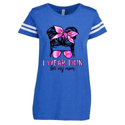 Messy Bun I Wear Pink For My Mom Breast Cancer Enza Ladies Jersey Football T-Shirt