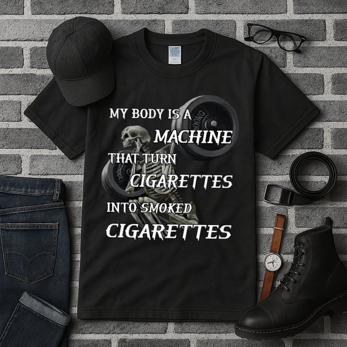 My Body Is A Machine That Turns Cigarettes Into Smoked Cigarettes Tall T-Shirt