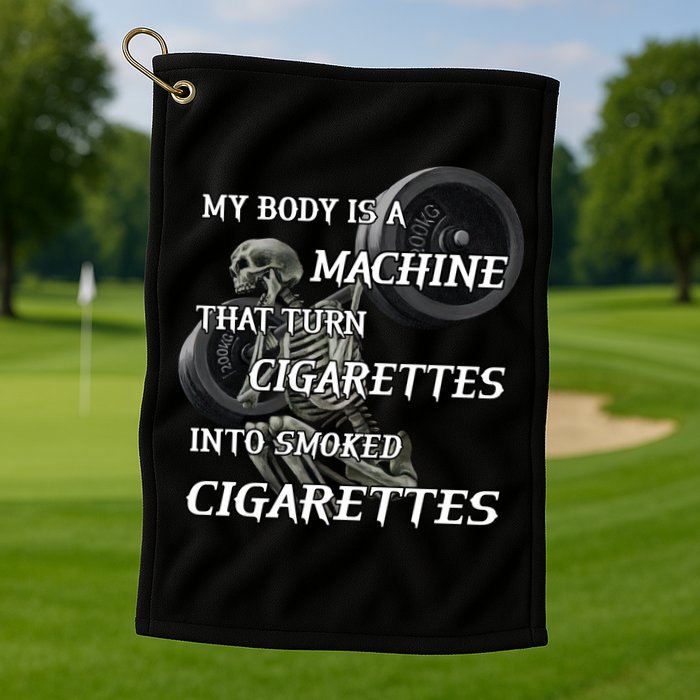 My Body Is A Machine That Turns Cigarettes Into Smoked Cigarettes Golf Towel