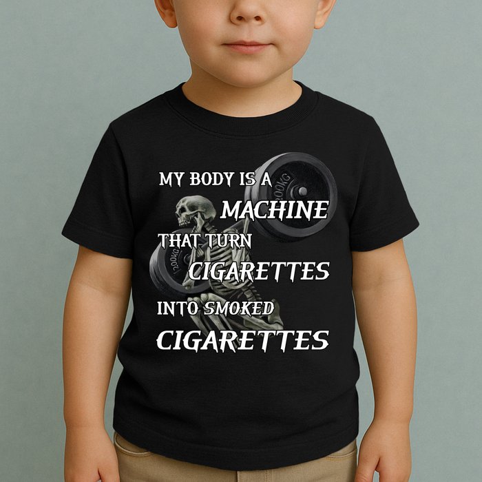 My Body Is A Machine That Turns Cigarettes Into Smoked Cigarettes Toddler T-Shirt