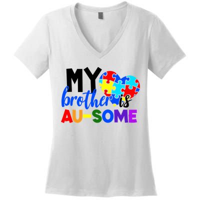 My Brother Is Ausome Autism Awareness Women's V-Neck T-Shirt