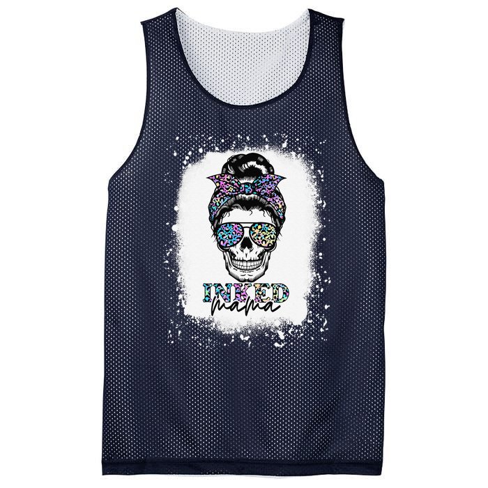 Messy Bun Inked Mama Messy Bun Mom Life Leopard Tattooed Mom Mesh Reversible Basketball Jersey Tank