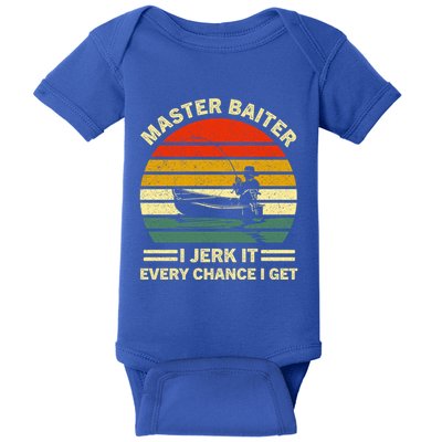 Master Baiter I Jerk It Every Chance I Get Vintage Fisher Cool Gift Baby Bodysuit