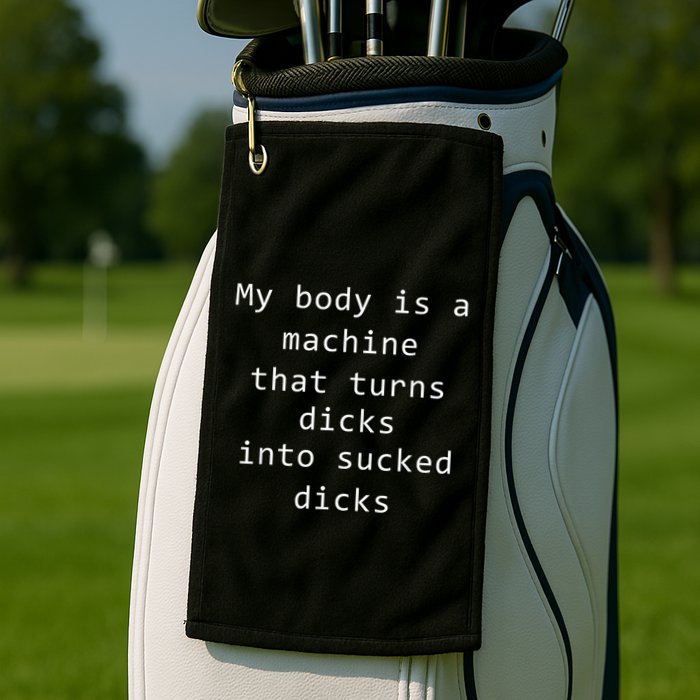 My Body Is A Machine That Turns Dicks Into Sucked Dicks Funny Meme Golf Towel