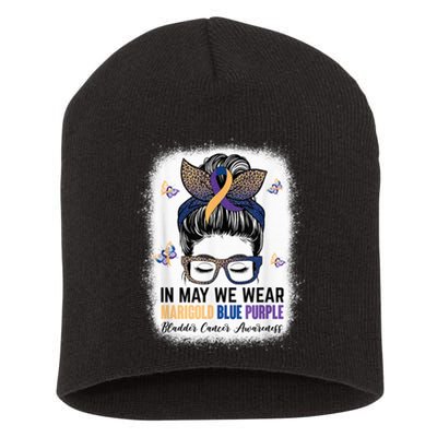 Messy Bun In May We Wear Marigold Blue Purple Bladder Cancer Short Acrylic Beanie