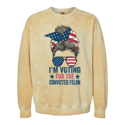 Messy Bun IM Voting For The Convicted Felon Colorblast Crewneck Sweatshirt