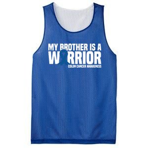 My Brother Is A Warrior Blue Ribbon Colon Cancer Awareness Gift Mesh Reversible Basketball Jersey Tank